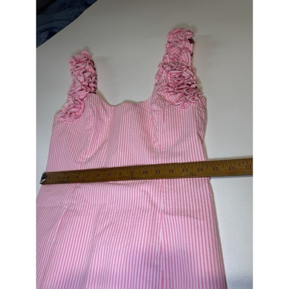 Lilly Pulitzer Mini Dress Size 6, Pink Seersucker Ruffle Straps - Picture 8 of 9